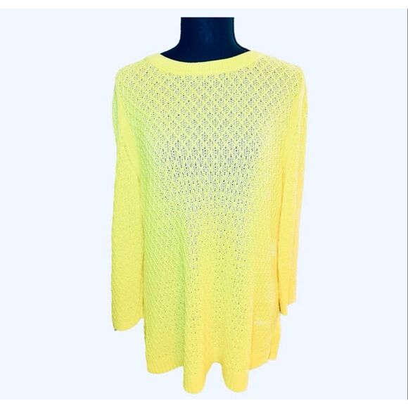 Talbots Yellow Open-Knit Crewneck Sweater | Fall Layering Essential - Picture 1 of 15